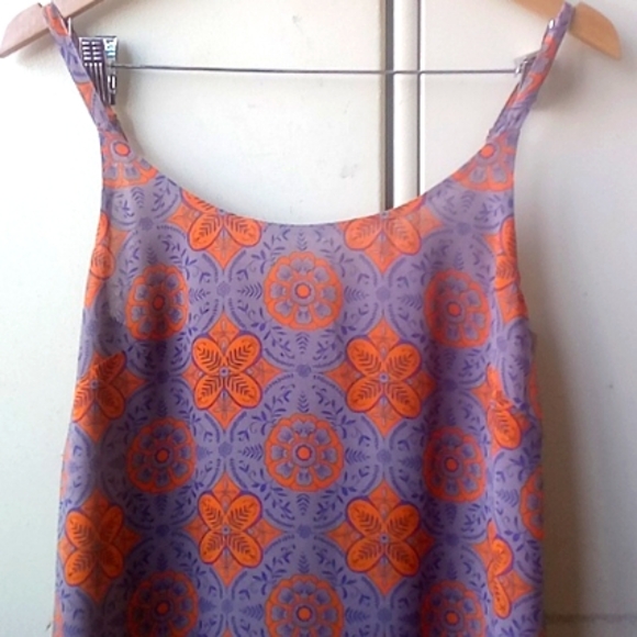 CABI arabesque orange Blue Brown Moroccan print spaghetti strap blouse cami  XS - Picture 6 of 12